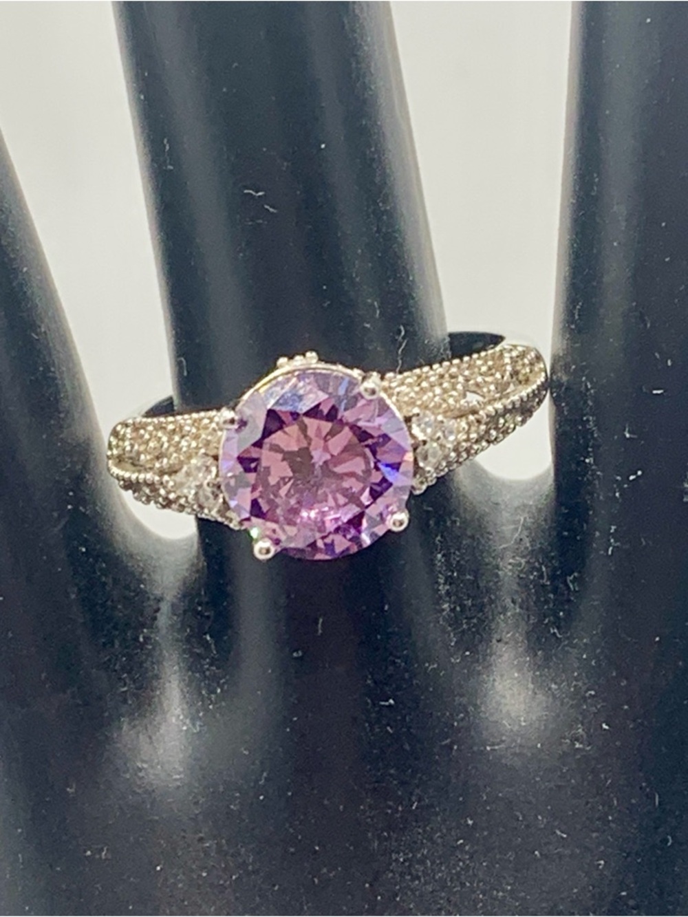 Sterling Silver Round Purple Crystal Cocktail Ring